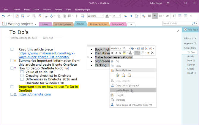 link naar pagina's in OneNote 2016