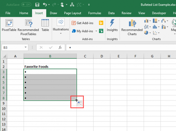 Gebruik Automatisch aanvullen in Excel om opsommingstekens te kopiëren en te plakken