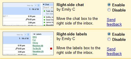 Verplaats labels en chat naar rechts