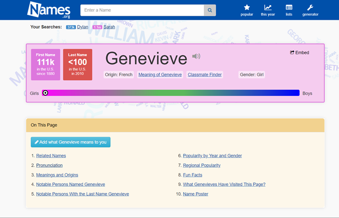 Names.org is een grote database met namen