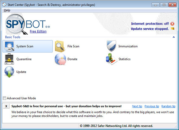 Zorg ervoor dat u schoon bent met deze gratis eenmalige scan Antivirus Tools [Windows] gratis antivirus tools spybot