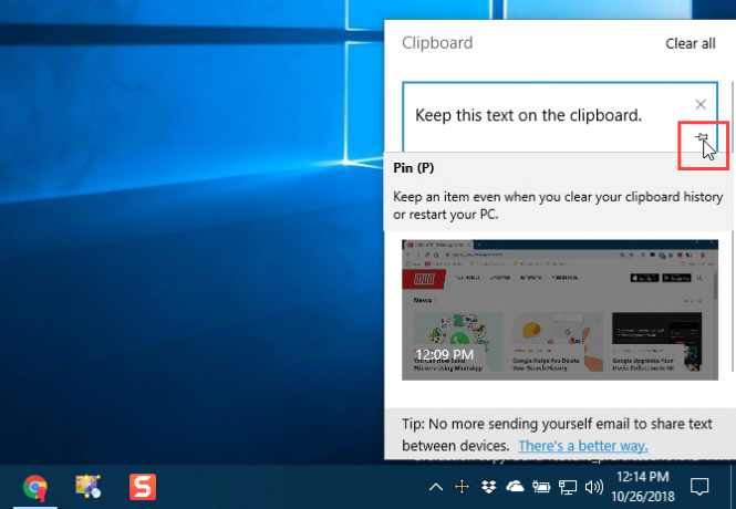 Pin een item vast op het klembord in Windows 10