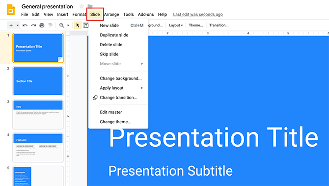 Hoe maak je een presentatie Google Slides Slide Menu maken