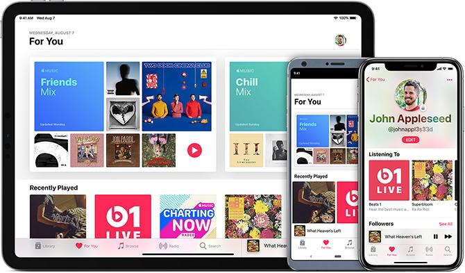 Een afbeelding van het Apple Music-abonnement op verschillende apparaten