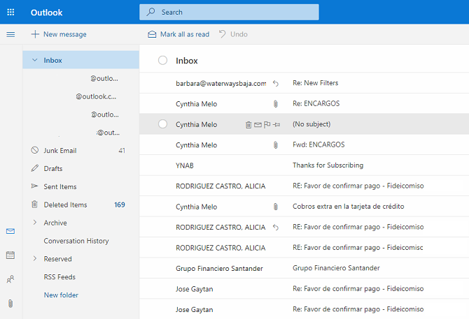 Startpagina van Outlook-webapp