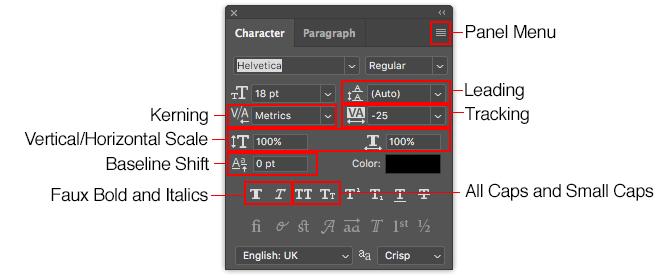 werken met tekst in photoshop - photoshop character panel