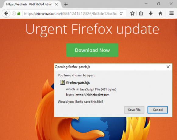 spot online vervalsingen - nep Firefox-updatepagina