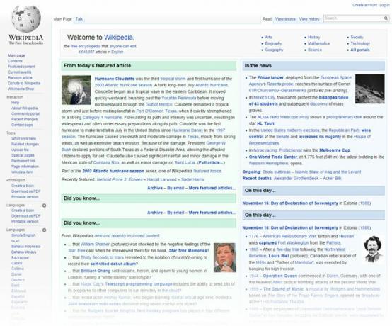 Wikipedia-voorpagina