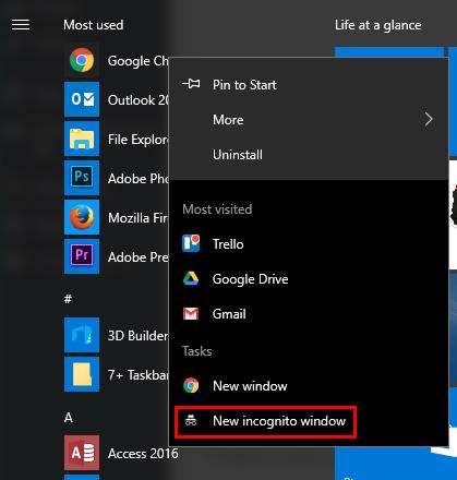 Hoe u uw browser standaard in privémodus start Windows Incognito