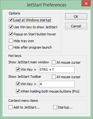 JetStart-voorkeuren