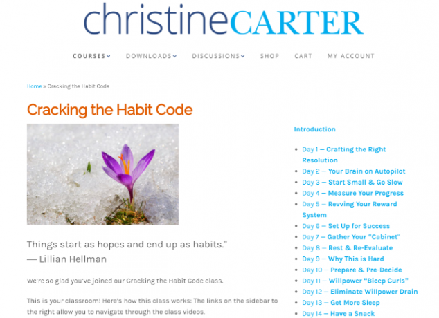 Socioloog Christine Carter geeft een gratis cursus van drie weken om gewoonten te ontwikkelen of te breken bij Cracking the Habit Code