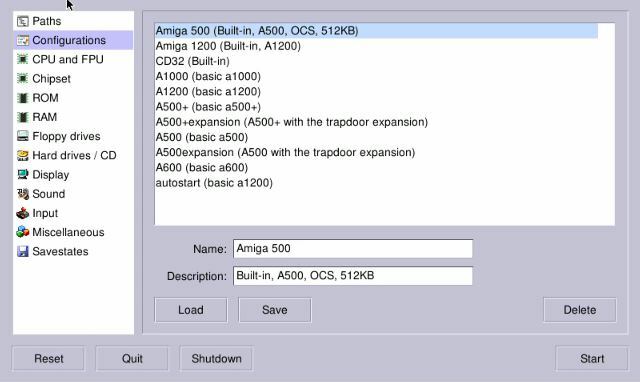 Selecteer een configuratie voor uw Amiga-emulatie