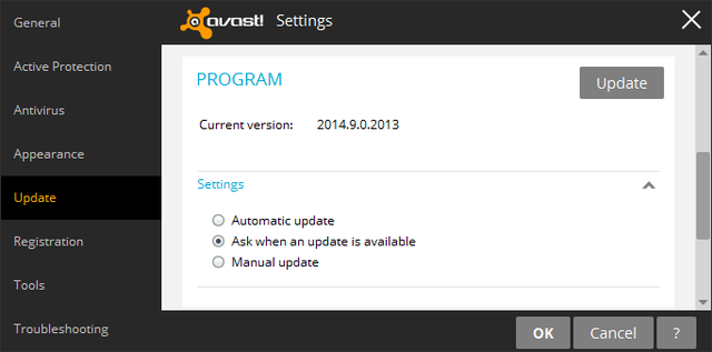 Avast - Instellingen - Update