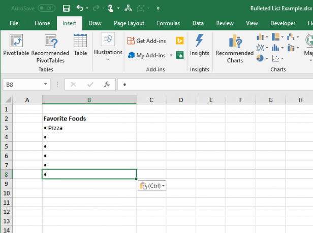 Kopieer en plak een opsommingsteken in andere cellen in Excel